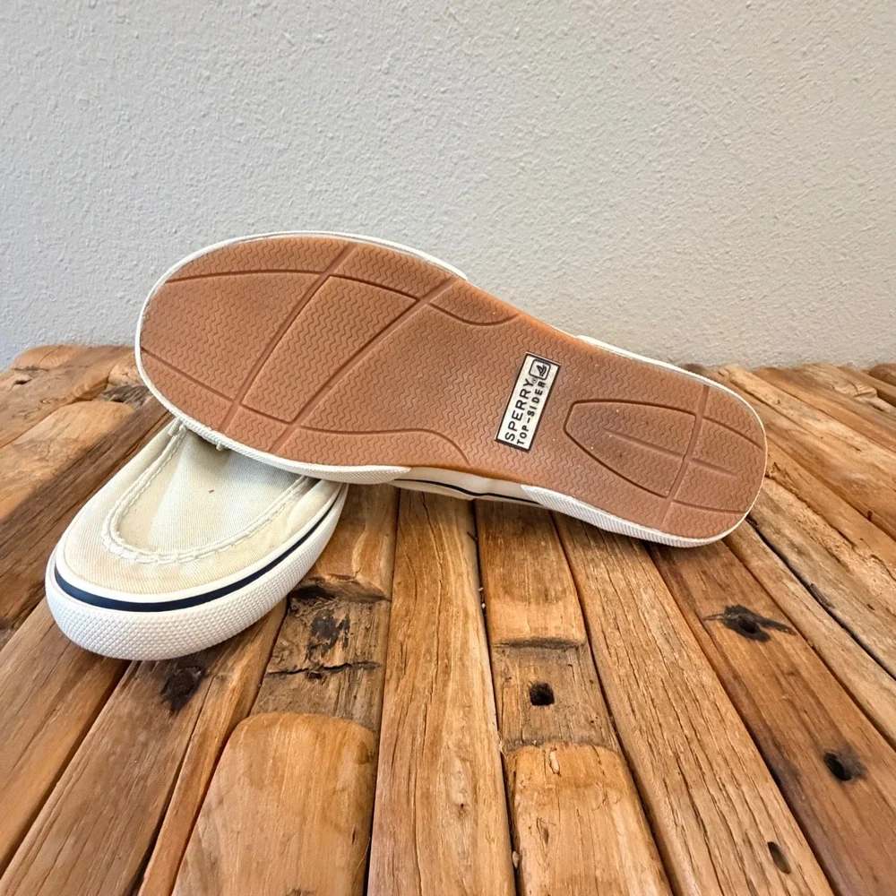 Sperry Top-Sider Bahama Mens 10.5 M Off White Canvas Boat Shoes 0777275